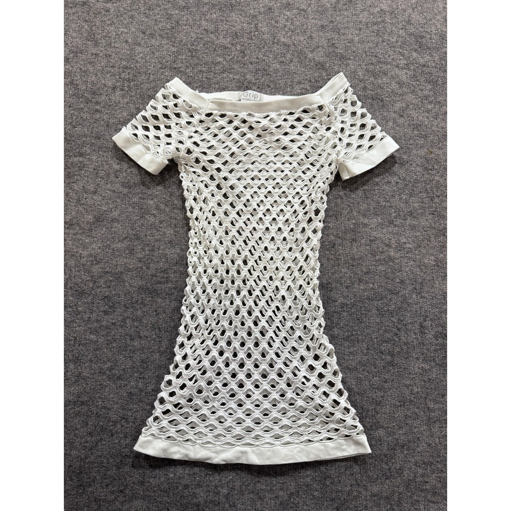Grip White Open Knit Mesh Tunic Top One Size Y2K Sheer Crochet